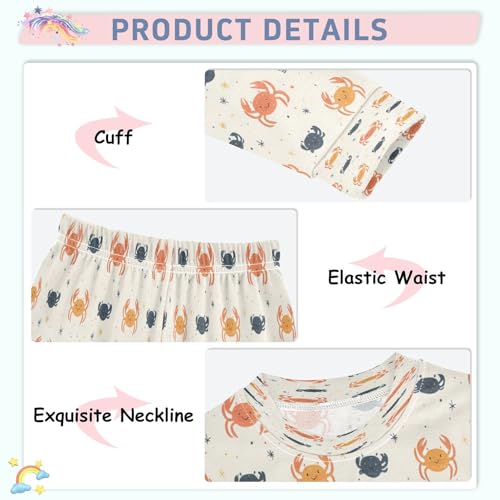 Pajama Sets Long Sleeve Cute Crab Pattern Design Soft Comfy Sleepwear 2 Piece PJS 3-8T4