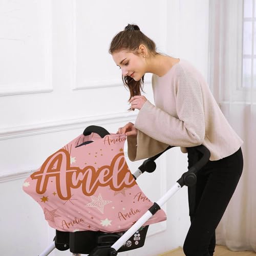 Image of Personalised Car Seat Cover for Babies - Multi-use Pink Carseat Canopy Cover with Name, Car Seat Covers, Christmas Birthday Gifts for Infant Boys and Girls