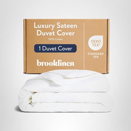 Brooklinen Luxury Sateen Duvet Cover - 100% Cotton, Twin/Twin XL Size in White with Extra-Long Corner Ties and Button Closure - Best Twin/Twin XL Duvet Covers