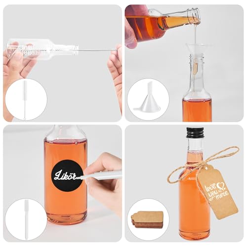 Furuising 28 Stück 100ML Plastik Shot Flaschen zum Befüllen, Mini Flaschen zum Befüllen, Wiederverwendbar Schnapsflaschen zum Befüllen mit Deckel Stift, Anhänger für Hochzeiten Party