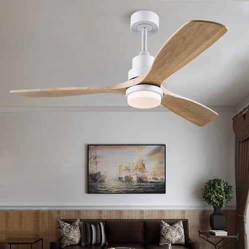 BOJUE 52 Inch Solid Wood Ceiling Fans with Lights, White Modern Ceiling Fan Light with Remote Silent Reversible DC Motor, Dimmable Led Home Decor Fan for Bedroom Living Room Patio by BOJUE - Used condition - Image 7