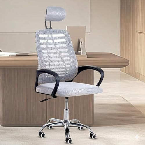 Image of NORMAN JR,Mesh Office Desk Chair,Rocking Chairs Ergonomic Computer Chair Adjustable High with Headrest and Comfortable Armrest Swivel Chair - Solid Grey & Black Handle