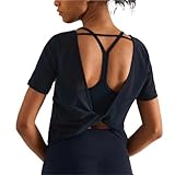 YXADGML Top De Yoga Camisetas Deportivas con Espalda Descubierta for Mujer, Top de Entrenamiento Informal Sexy de Manga Corta, Camiseta for Correr al Aire Libre, Blusa de Yoga for Ejercicio(Black,S)
