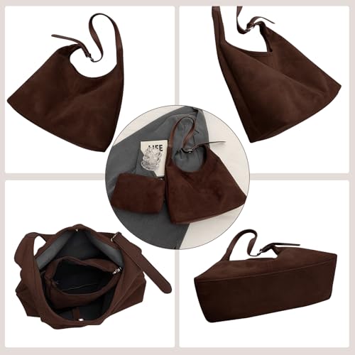 Image of Suede Bags for Women Suede Hobo Bag Retro Suede Tote Bag Slouchy Suede Shoulder Bag Crossbody Handbags Suede Purse