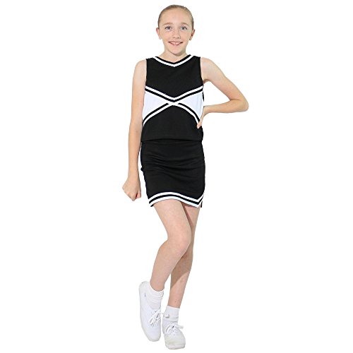 Danzcue Girl’s 2-Color Kick Sweetheart Cheerleading Uniform Shell Top Cheerleader Costume for Girl, Black White, Medium