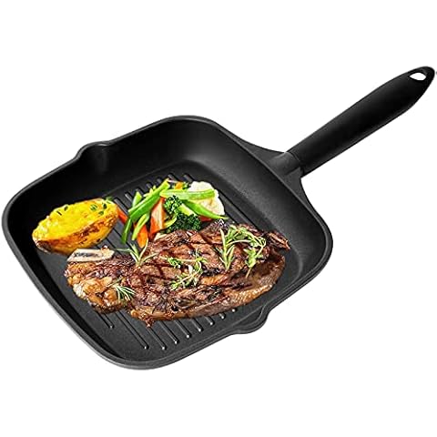 OZAVO Grillpfanne, Steakpfannen BBQ, 24x24x4.5cm antihaftversiegelt, induktionsgeeignet für Alle Kochfelder und Ofenfest (Handhaben 20CM) (Schwarz-Handhaben 18CM) Cover