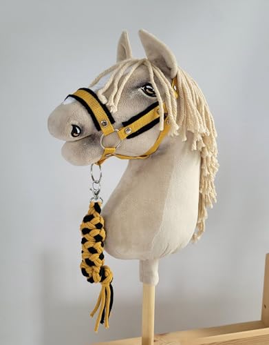 Licol A3 avec Fourrure Hobby Horse et Corde d'Attache Noir Moutarde