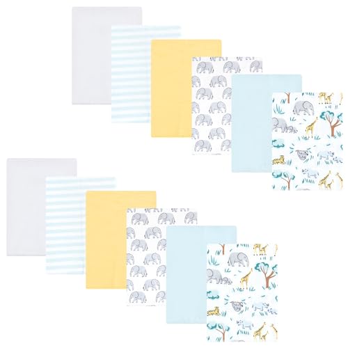 Hudson Baby Unisex Baby Cotton Flannel Burp Cloths 12-Pack Bundle, Safari Friends, One Size