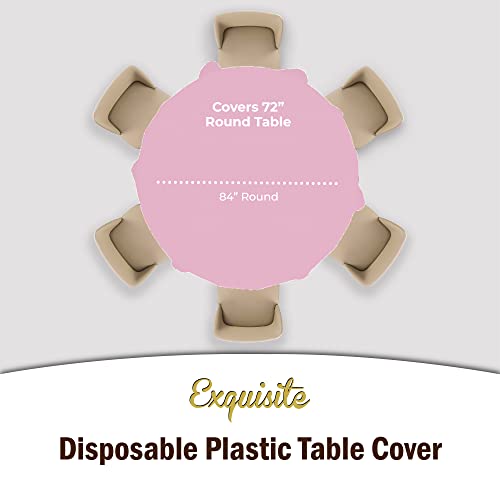 Exquisite 6-Pack Premium Plastic Tablecloth 84In. Round Plastic Table Cover - Pink #TOP3