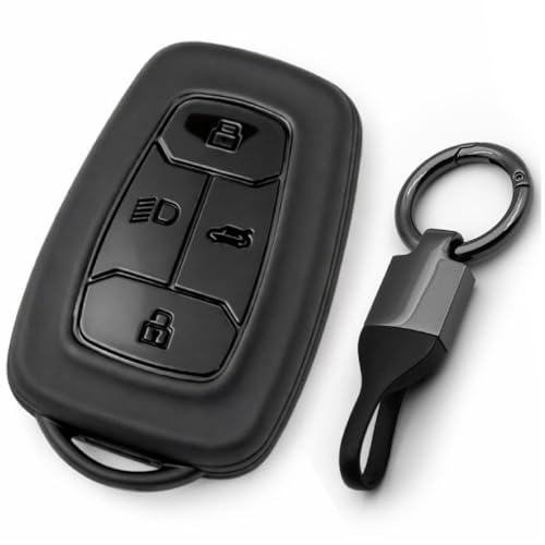 Image of JVCV Soft TPU Cover Compatible with Tata Nexon EV, Harrier, Tiago EV, Altroz, Tigor, Safari, Punch 4 Button Smart Key | Scratch-Resistant Protective Case (Matte Black Style B)