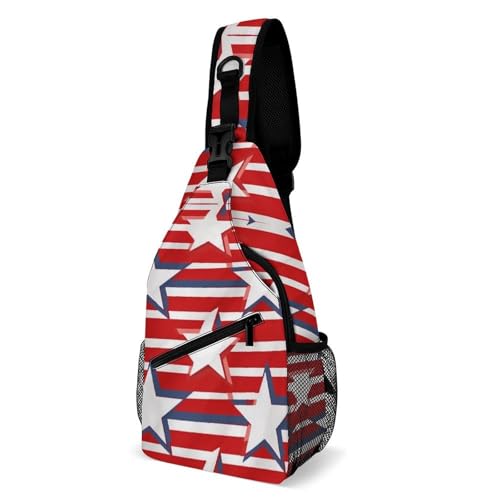Mochila tipo sling con bandera rayas estrellas blanca