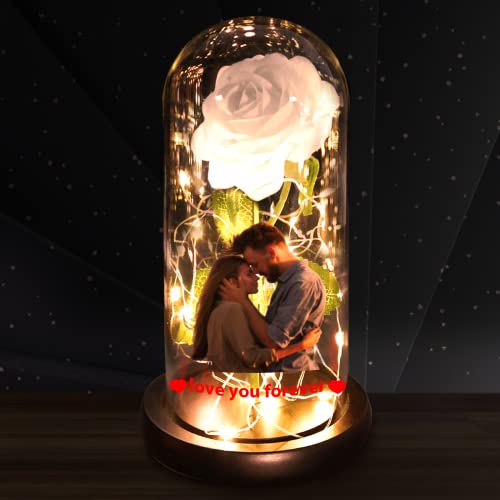 Aolun Oeuvre de Rose Photo personnalisée, Rose dans l'art de la Fleur éternelle du dôme de Verre avec légende, Cadeau pour la Saint-Valentin des mères