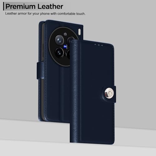 Image of Pikkme Flip Cover Leather Finish | Inside TPU with Card Pockets | Wallet Stand and Shock Proof | Complete Protection Button Flip Case for Vivo X200 Pro 5G(Blue)