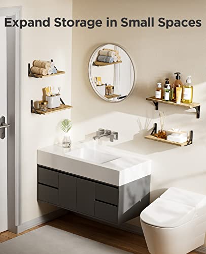 Amada Homefurnishing Floating Shelves Wall Mounted Set Of 4, Wood Shelves For Wall Décor, Rustic Storage Shelf, Wall Shelves For Bedroom, Bathroom, Living Room, Kitchen, Office, Set Of 4, Amfs26 #TOP1