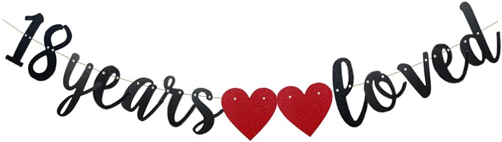 18 Years Loved Banner,Pre-Strung, Black Paper Glitter Party Decorations For 18TH Birthday Decorations 18TH Wedding Anniversary Day Party Supplies Letters Black ZHAOFEIHN