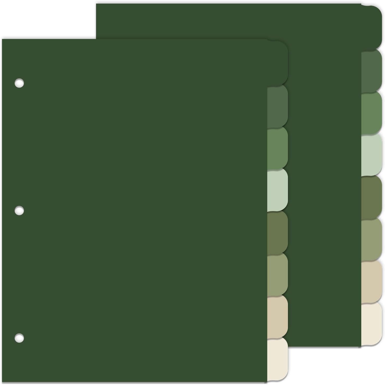 Whaline 64 Pcs/ 8 Set Sage Green 3 Ring Binder Dividers Colorful Index Dividers Plastic Page Folder Divider Sheets Protectors for Notebook Home Office Classroom Supplies