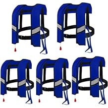 5PCS Adult Kayak Vest High Buoyancy Swim Vest Manual Inflatable Womens Mens Adjustable Safety Jacket Swimming Fishing Outdoor Water Sports,Manual Convertible Inflation OptionBlue