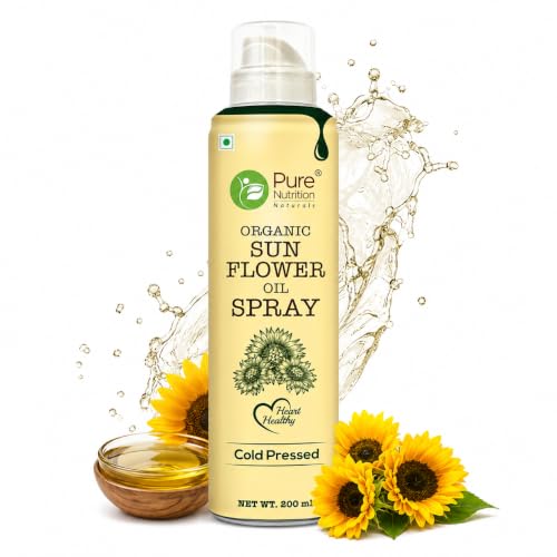 Image of Pure Nutrition Sunflower Oil Cooking Spray - 200ml | 100% Pure & Edible | Healthy Cooking with 10X Less Oil | Ideal for Baking, Grilling & Frying | High Smoke Point | Light, Even Spray for Low-Calorie Meals & Heart Health