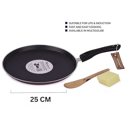 Image of Mumma's LIFE Non Stick Dosa Tawa with Sturdy Riveted and Bakelite Handle (Induction and Gas Stove Friendly), Non Toxic and PFOA Free, 24 Months Warranty (25, Blue)
