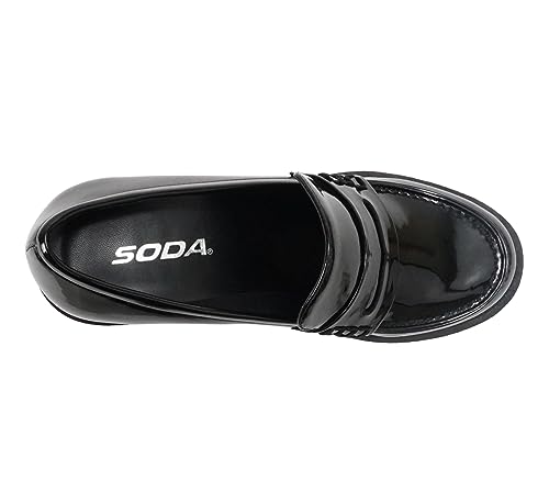 Image of Soda inchKinder inch ~ Women Slip On Chunky Mid Heel Lug Sole Penny Loafer Shoe