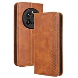 WBWONE Hülle für Huawei Honor Magic 7 Pro / Magic7 Pro, Premium TPU/PU Leder Klappbar Schutzhülle Tasche Handyhülle mit Standfunktion und Kartensteckplätzen, Brown