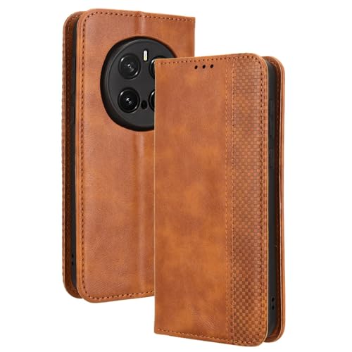 WBWONE Hülle für Huawei Honor Magic 7 Pro / Magic7 Pro, Premium TPU/PU Leder Klappbar Schutzhülle Tasche Handyhülle mit Standfunktion und Kartensteckplätzen, Brown