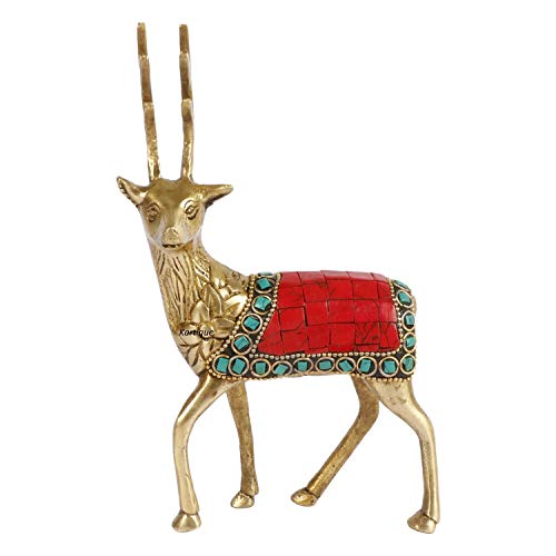 Image of Kartique Brass Feng Shui Deer Statue for Longevity and Energetic Environment | Showpiece for Home Office Decor and Gift Statue Showpiece Vastu Decorative Height 7 Inch (Multicolor)