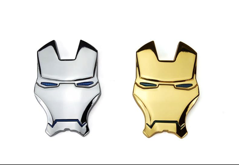 Image of JVCV 3D Metal Iron M face Sticker Chrome Logo Decal Emblem Badge for All Cars Bikes Laptops Headphones Helmets Home Office Accessory (Iron M Face, Gold Blue Eyes)