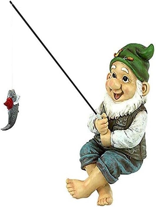 XITINGFishing Gnome Statues Miniature Fairy Garden Pond Figurines Accessories Outdoor Decoration (Fishing Dwarf)