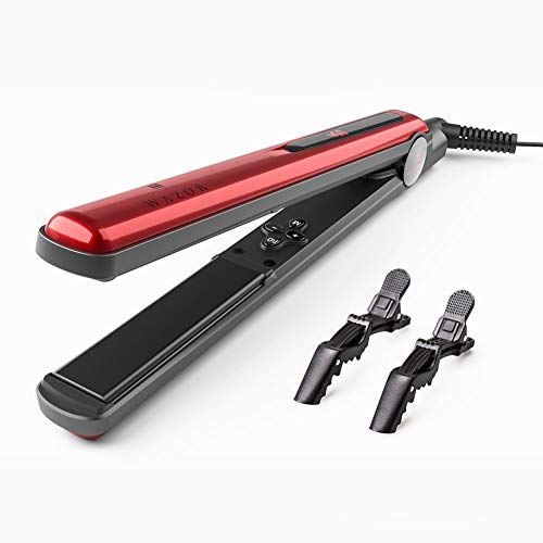 Hair Straightener Flat Iron with 1 Inch Floating Plates, Flat Iron with Temperature Adjustment Button LED Digital Display and Auto Shut Off Red