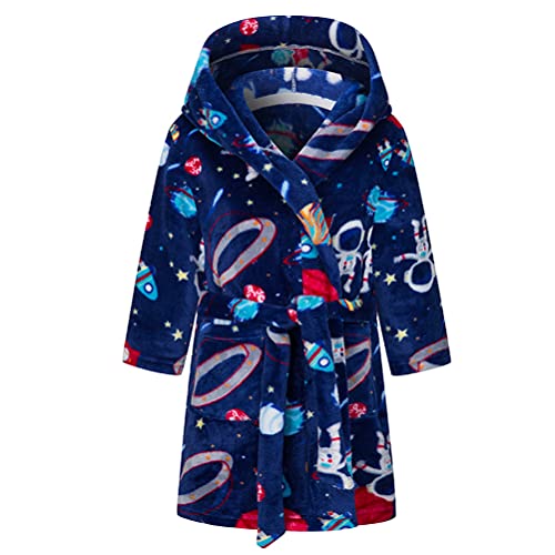 Danlaru Boys Girls Bathrobes,Toddler Kids Hooded Robes Children's Flannel Bathrobes (Navy Universe, 3T) #TOP12