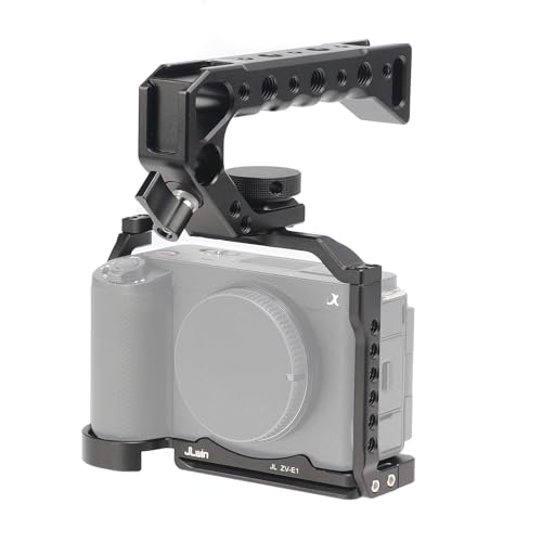 Image of FocusFoto Camera Cage with Top Handle Kit for Sony ZV-E1 Camera, Aluminium Vlogging Stabilizer Rig with NATO Rail, 1 /4 inch-20 Screw Mount, 3 /8 inch-16 Locating Pin for Arri Grip, Quick Release Plate for Arca