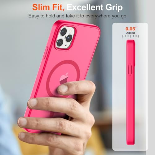 Image of SUPFINE Magnetic for iPhone 11 Pro Max Case Hot Pink | (Compatible with MagSafe)(Military Grade Drop Protection)Shockproof Translucent Matte Phone Cover