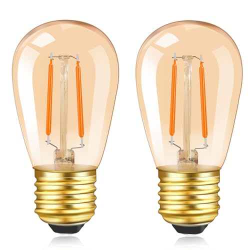 Caldarax S14 E27 Vintage Light Bulbs 1W 10W Equivalent Antique Style Retro Amber Glass Warm White 2200K Decorative LED Filament E27 Edison Screw Bulb AC 220V Non-Dimmable 2 Pack