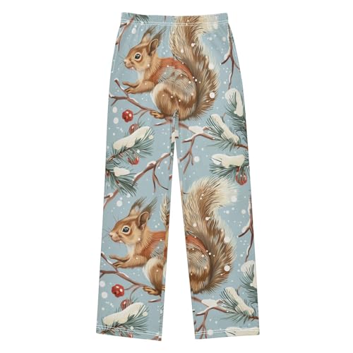 ZZXXB Squirrel Winter Berry Boys Long Pants Soft Trousers Elastic Waist Kids Lounge Bottoms with Pockets S-XL