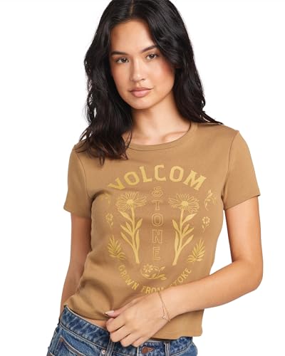 Image of Volcom Women's Have a Clue Short Sleeve Tee - Fitted T-Shirt with Striped Neck Taping