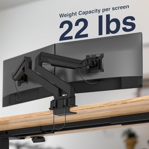 Image of Desky Dual Monitor Arm, Adjustable Desk Mount for 17-27 inch Screens, VESA Compatible Double Monitor Stand with Articulating Arms, Space-Saving Dual Monitor Mount for Home or Office (Space Gray)