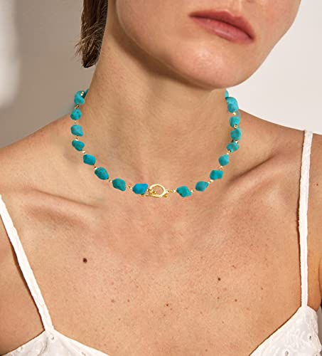 Bubgdyfo Irregular Turquoise Beaded Choker Necklaces For Women, Bohemian Hand Made Strand Toggle Clasp Necklace For Girl Party #TOP1