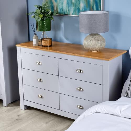 Home Source Camden Bedroom 6 Drawers Chest of Drawers Wooden Bedroom Home Furniture Clothing Storage Unit, Grey