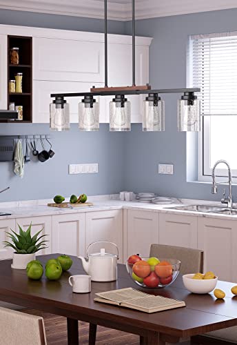 Amico A0501 5-Light Kitchen Island Lighting, Metal & Wood Chandeliers For Dining Room thumb #2