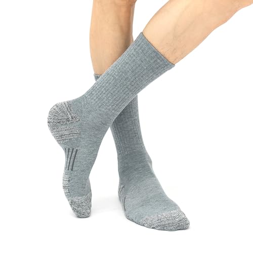 JOYNÉE 8 Pairs Mens Crew Socks Cushioned Moisture Wicking Athletic Socks Work Breathable Socks for Men,Light Grey,Sock Size:10-132