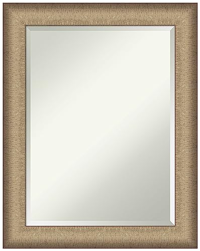 Amanti Art Bronze Bathroom Mirror for Over Sink, 29x23 Elegant Brushed Bronze Rectangle Vanity Mirror, Medium Casual Frame, Hangs Horizonally and Vertically, Bathroom Wall Decor, Beveled Edge