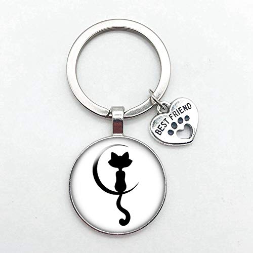 Preisvergleich Produktbild HNKPWY Liebe Katze Haustier Fußabdrücke Hunde Glas Cabochon Schlüsselbund Tasche Auto Schlüsselanhänger Ringhalter Silber Schlüsselanhänger für Männer Frauen Geschenke-6
