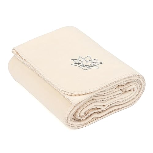 Bodhi ASANA BLANKET - Manta de yoga para Shavasana (200 x 140 cm), cálida manta de forro polar con bordado (natural)