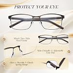3 Pack Reading Glasses for Men, Blue Light Blocking Computer Readers, Metal Frame Spring Hinge Eyeglasses with Pouches, Anti Eyestrain/Glare/UV(200 Magnification Strength)
