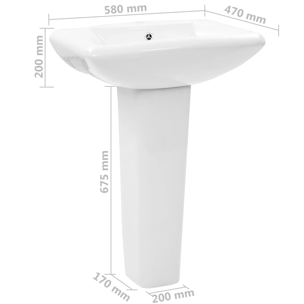 Lavabo independiente Cerámica Blanco 580x470x200 mm | Con orificio para grifo de 35 mm, esmaltado, fácil de limpiar, para baño o aseo