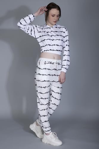 Image of GRECIILOOKS Co-ord Set for Women Stylish | Crop Top Fit Lycra Winter Hoodie set | Woolen Sweatshirts & Hoodies & T-Shirt For Girl | Printed Drawstring Trouser Clothes Hoodie with Pocket