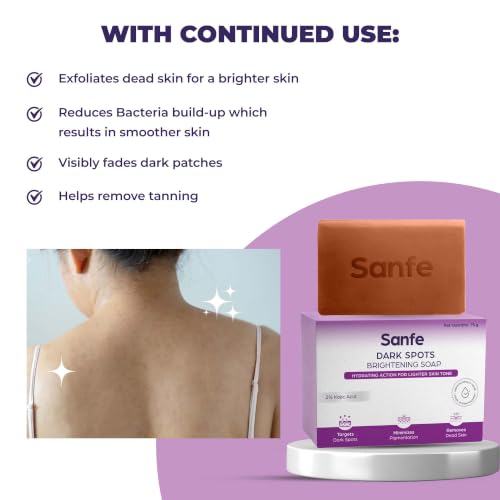 Image of Sanfe Soaps Kojic Acid Soap for Bath | Detan Soap | Dark Spots Brightening & Pigmentation Removal | Skin Whitening Soap Bar | Tanning Removal Soap for Men & Women | 75g | Pack of 3