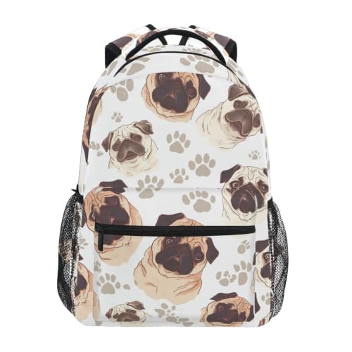 Sac à dos carlin avec empreinte de patte de chien pour étudiants