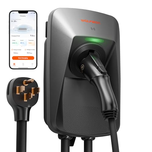 WOLFBOX Level 2 EV Charger 40 Amp J1772,EV Charger Level 2 with NEMA 14-50 Plug 25ft Cable,Smart APP&RFID Card Control,240V Electric Vehicle Charging Station for Electric Automobile(WE40)
